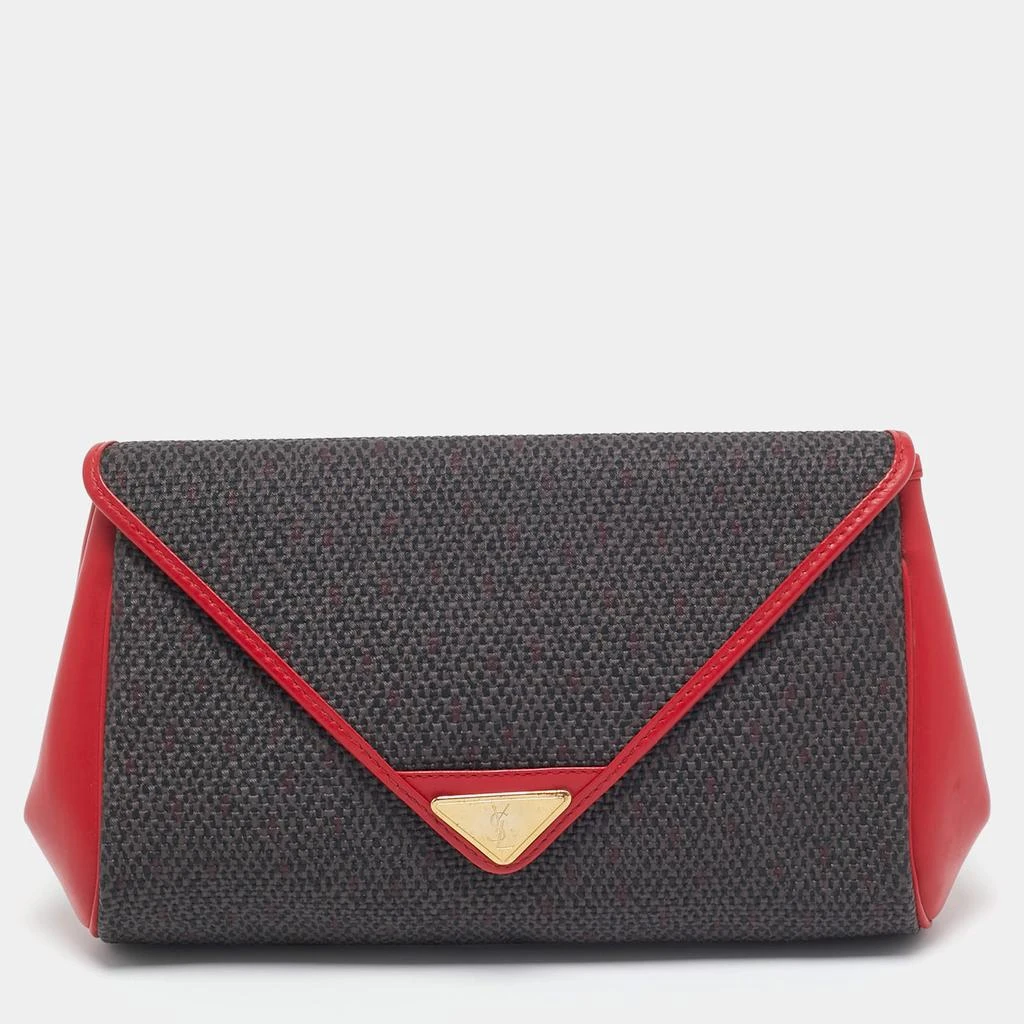 Yves Saint Laurent Yves Saint Laurent Grey/Red Coated Canvas and Leather Vintage Clutch 1
