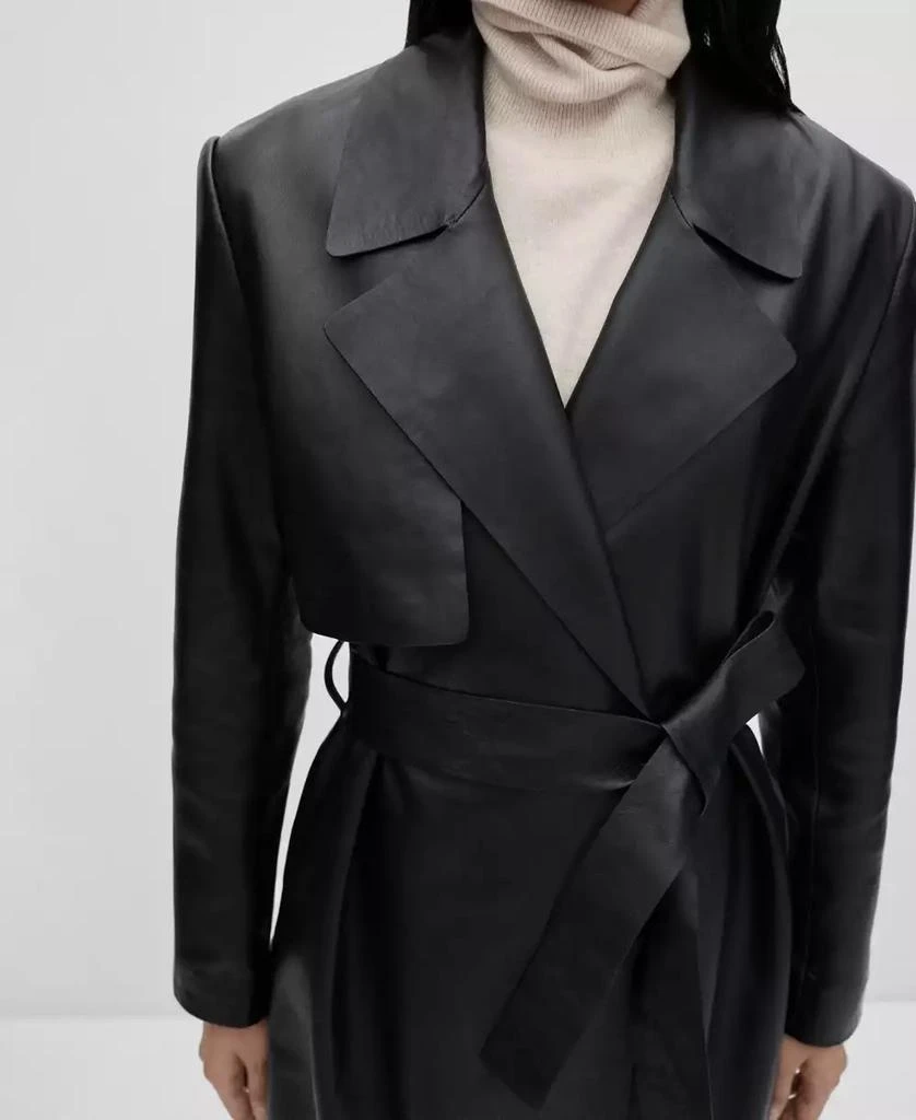 Mango Women's Bow Detail Leather Trench Coat 2