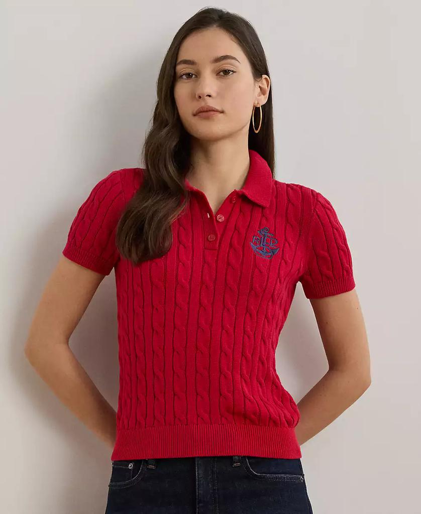 Ralph Lauren Petite Anchor-Logo Cable-Knit Polo Sweater