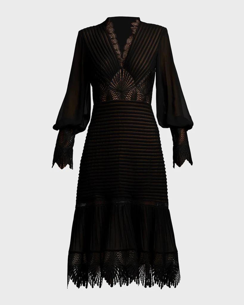 Tadashi Shoji Lace-Inset Pleated Chiffon Midi Dress 1