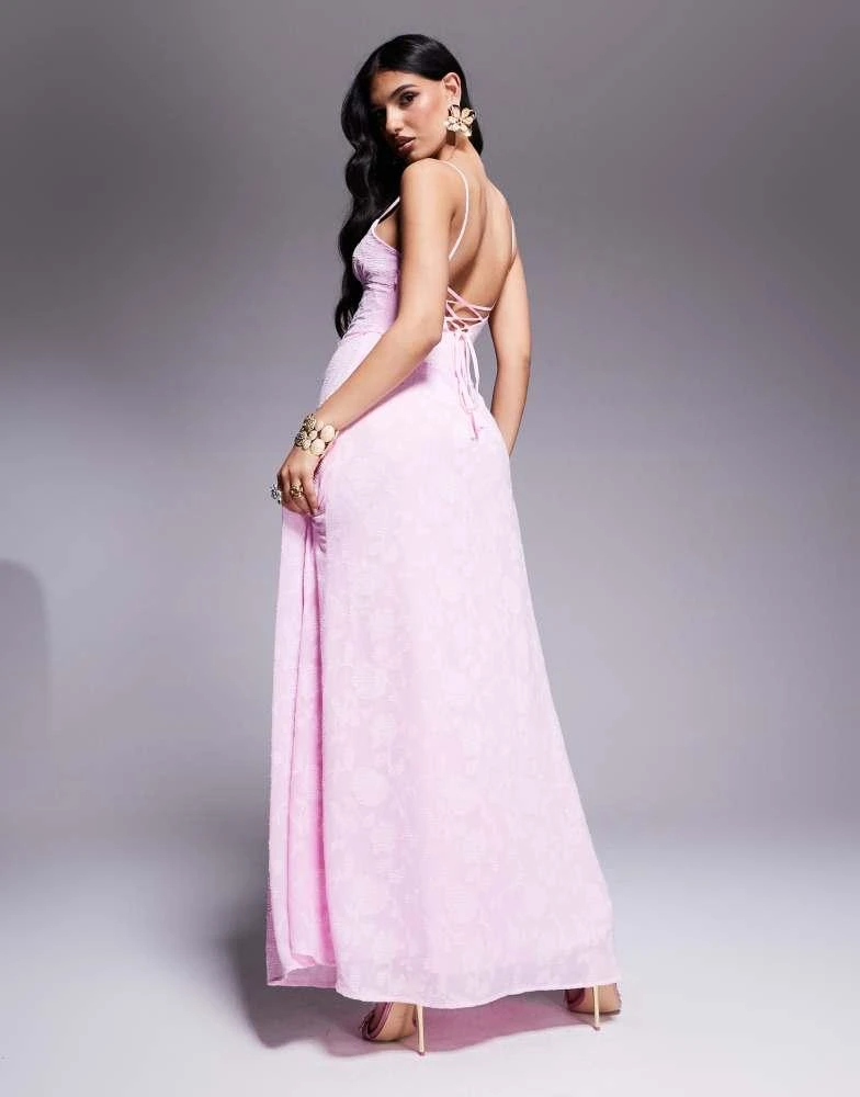 open lace back dress Lyricah Tiered Tie Back Maxi Dress