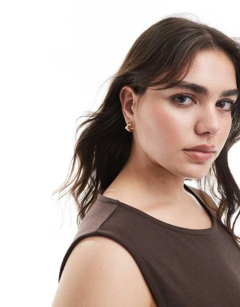 Pieces Pieces baguette stone detail hoop earrings in gold 1