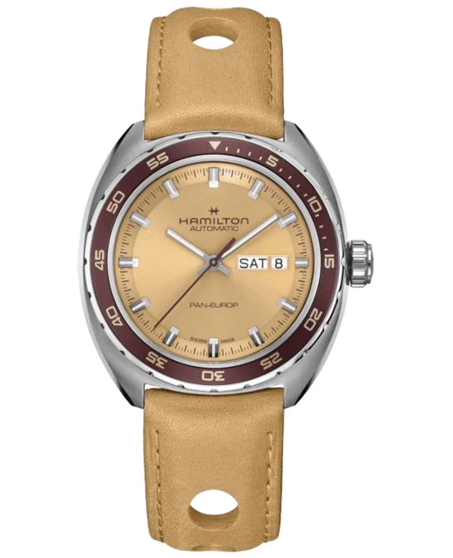 Hamilton Hamilton American Classic Pan Europ Auto Day-Date Beige Dial Leather Strap Men's Watch H35435820 1