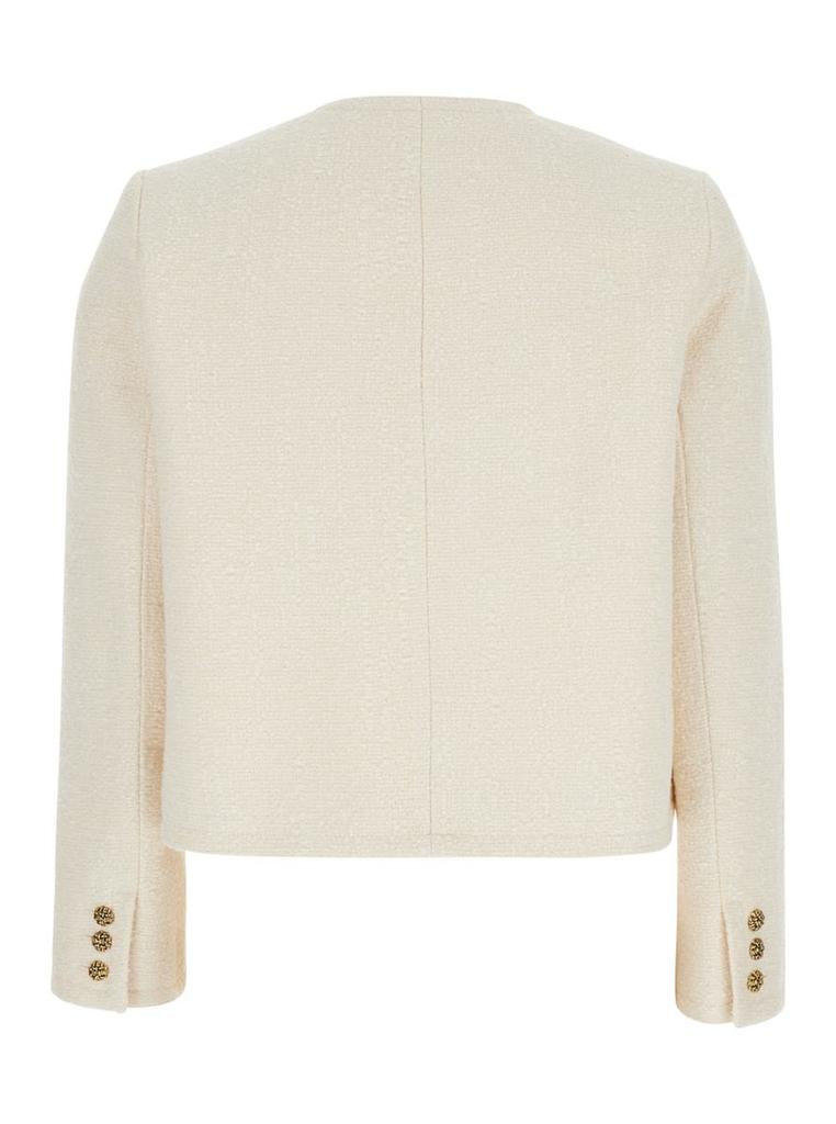 ba&sh 'Meredith' White Crop Jacket With Round Neck And Metal Buttons In Cotton And Wool Blend Woman