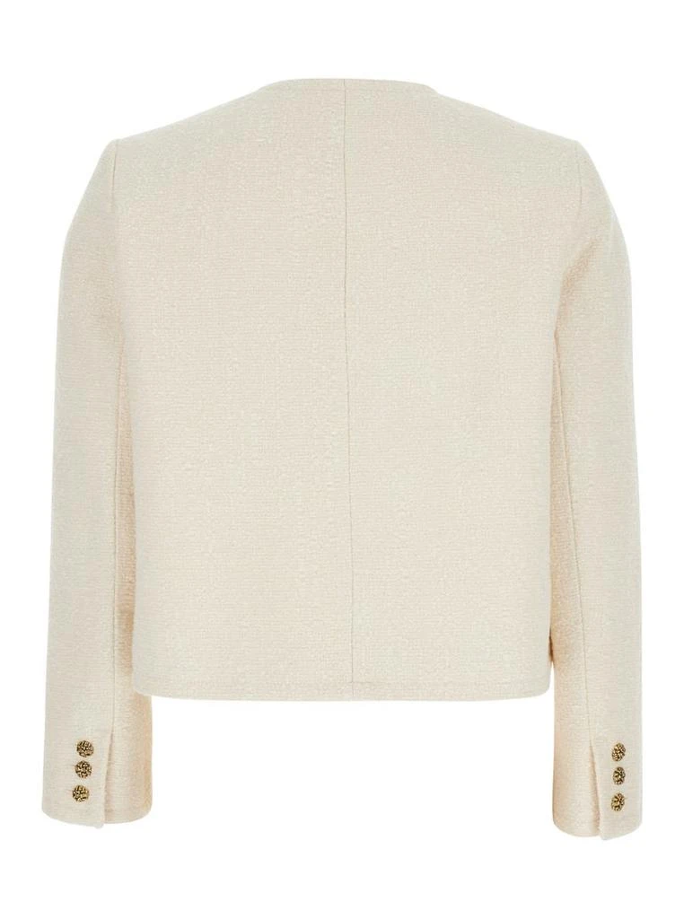 Ba&Sh 'Meredith' White Crop Jacket With Round Neck And Metal Buttons In Cotton And Wool Blend Woman 2