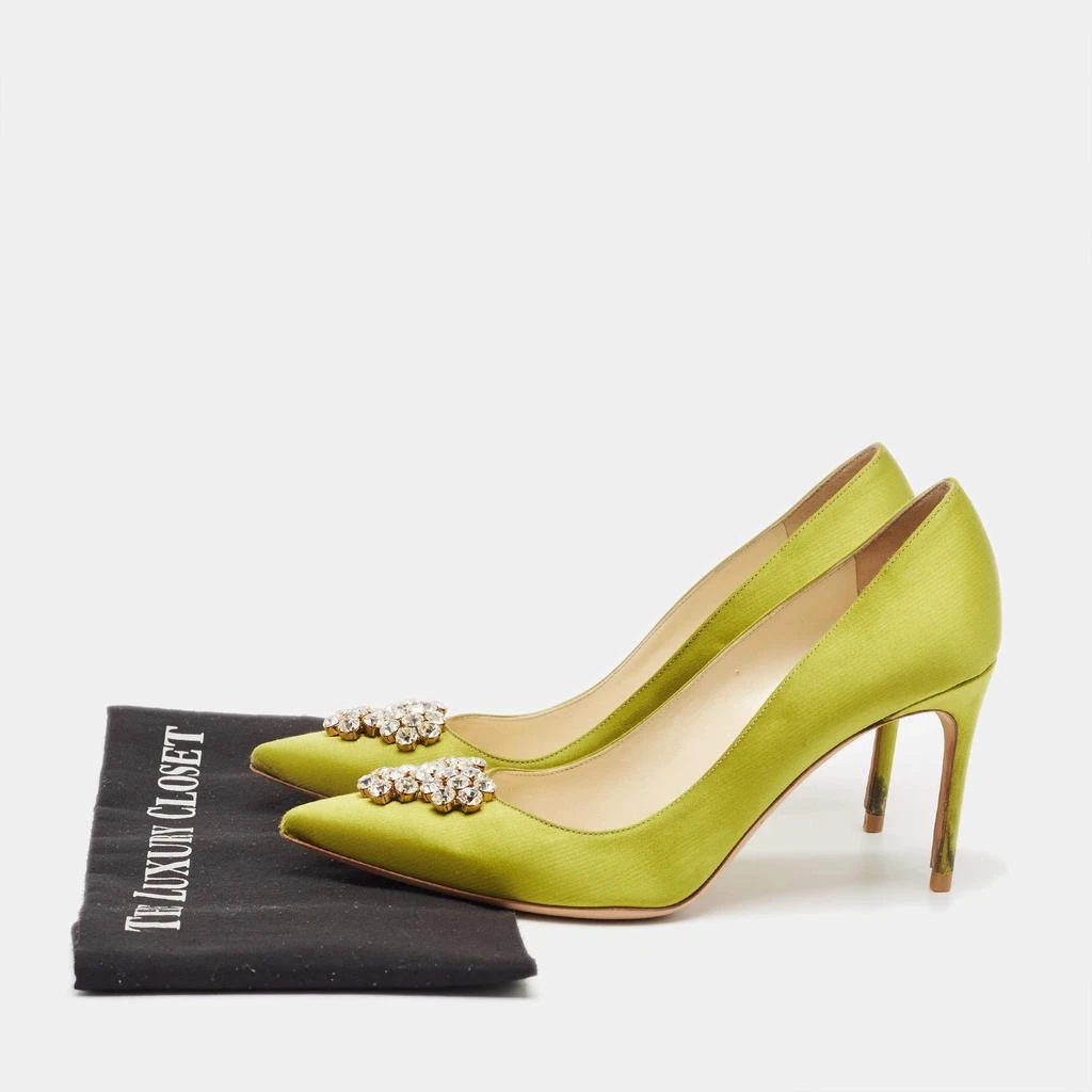 Brian Atwood Brian Atwood Green Satin Crystal Embellished Pointed Toe Pumps Size 39.5 9
