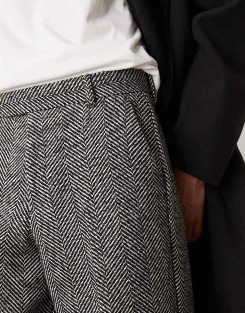 ASOS ASOS DESIGN smart wide leg wool blend herringbone trousers in black 3