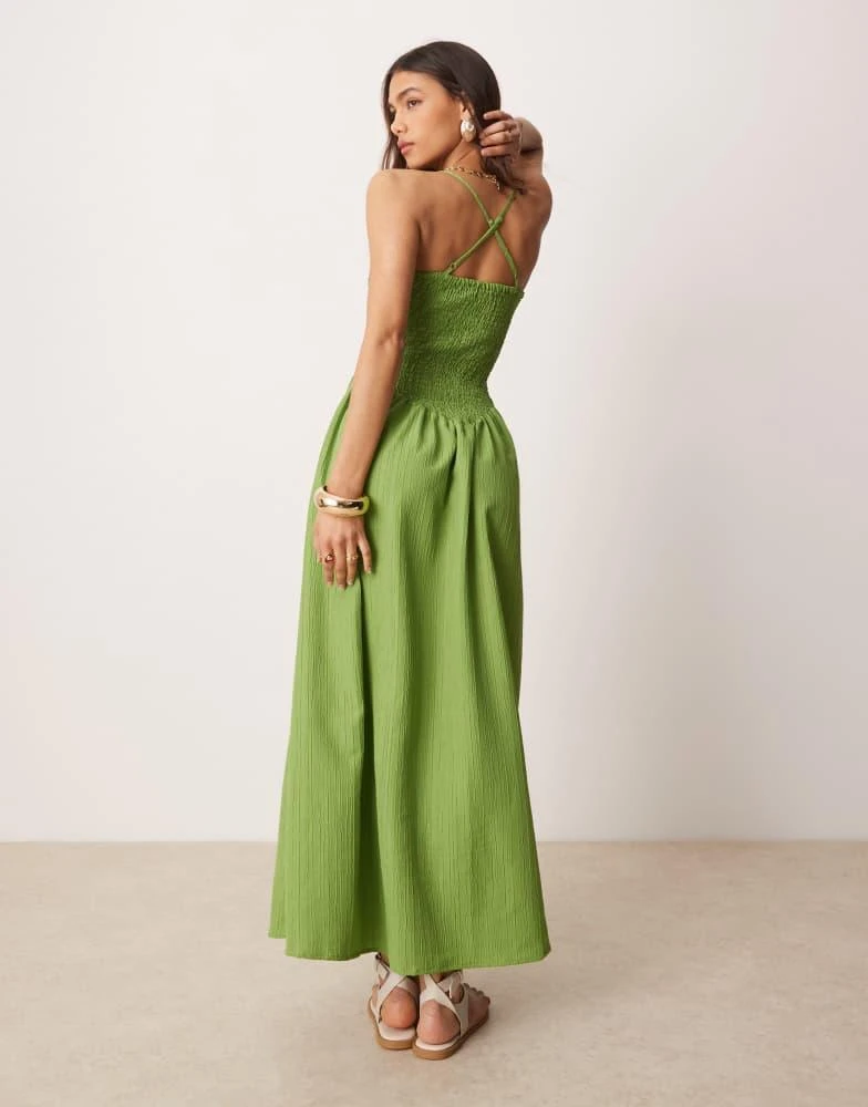 ASOS ASOS DESIGN scoop neck crinkle maxi dress with cross back in green 4