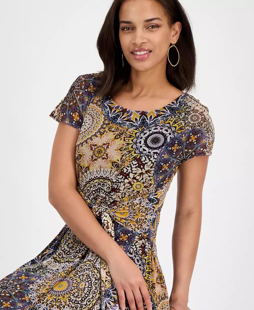 Robbie Bee Petite Printed Tie-Waist Midi Dress