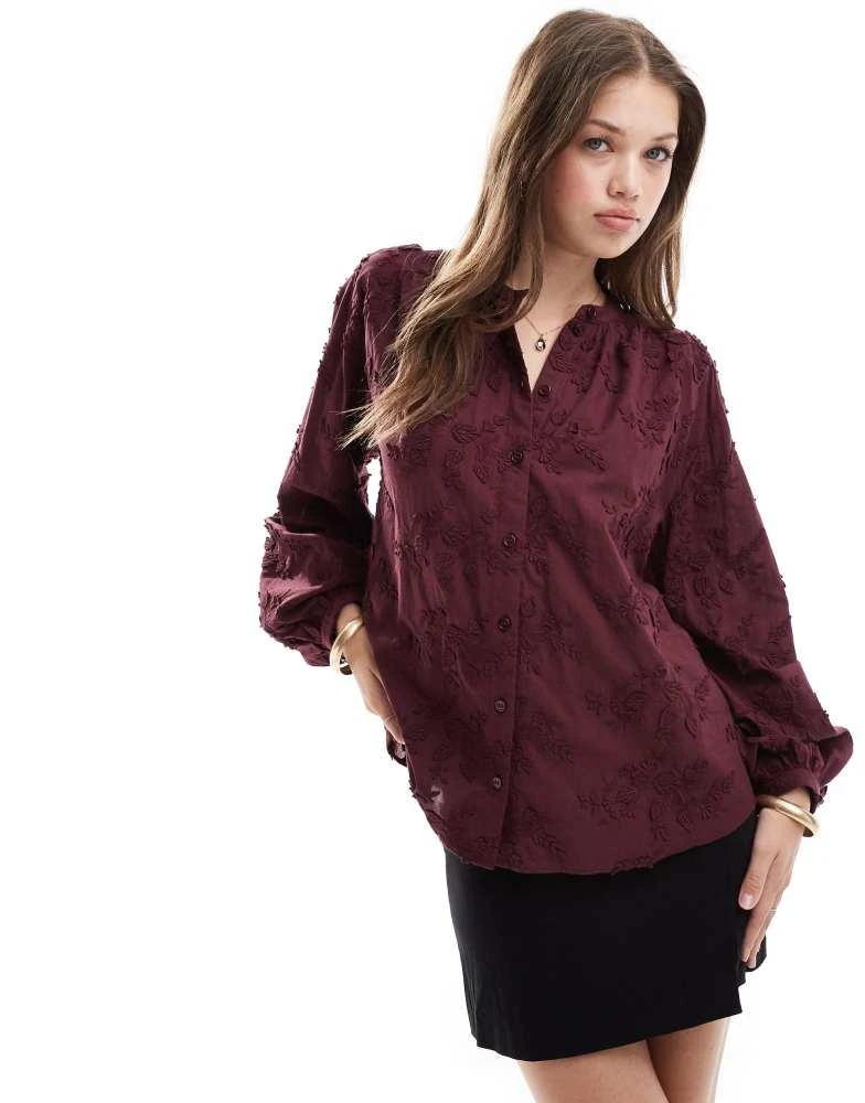 & Other Stories & Other Stories floral embroidered blouse in burgundy 2