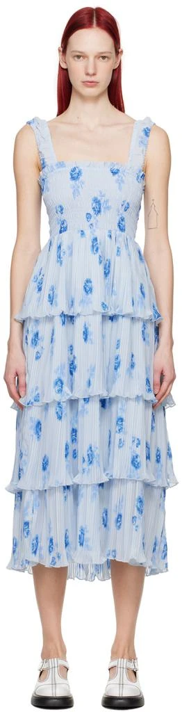ganni blue dress Ganni BLUE FLORAL CRINKLED SATIN LONG DRESS – Shop at the Mix main image 0