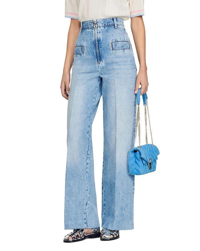 Sandro Oslo High Rise Wide Leg Jeans in Blue Jean 1