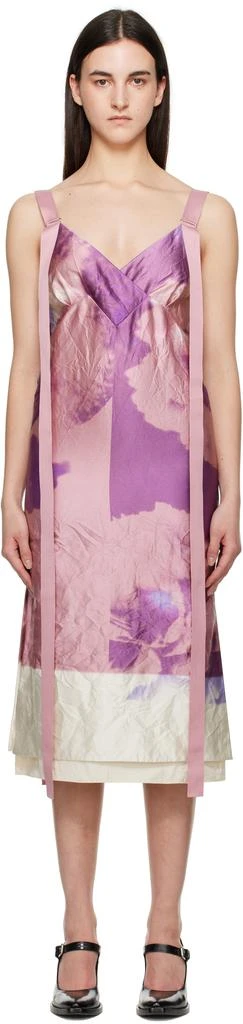 Erdem Pink 
Purple V Neck Slip Cocktail Midi Dress
