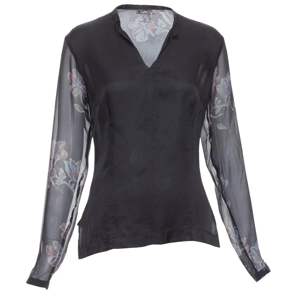 Dries Van Noten silk floral sheer sleeve hi low blouse 3