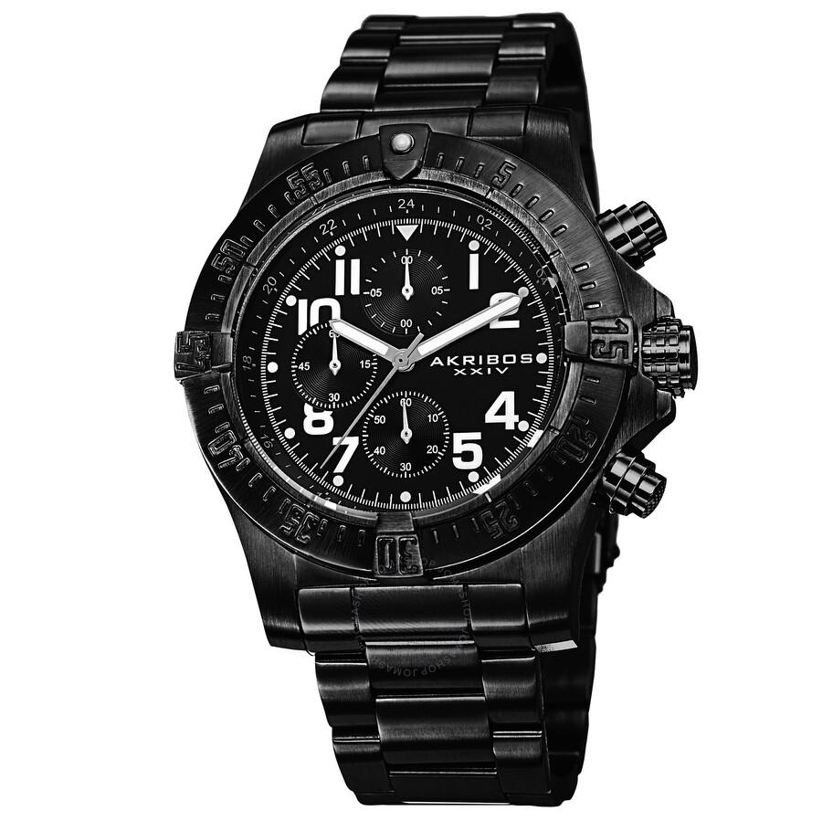 Akribos Xxiv Chronograph Black Dial Black Ion-plated Stainless Steel Men's Watch AK711BK