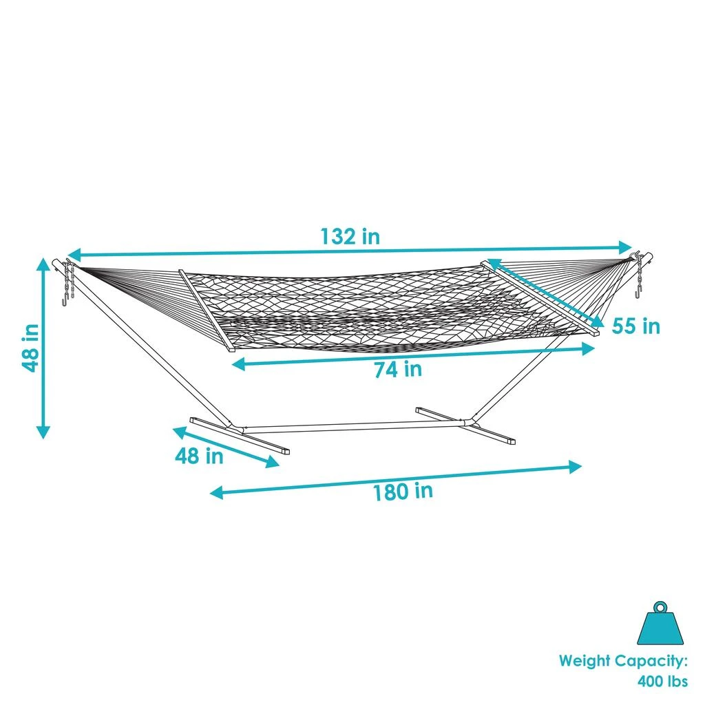 Sunnydaze Large Double Wide Two-Person Polyester Rope Hammock with Steel Stand - 400 lb Weight Capacity/15' Stand - Brown 3