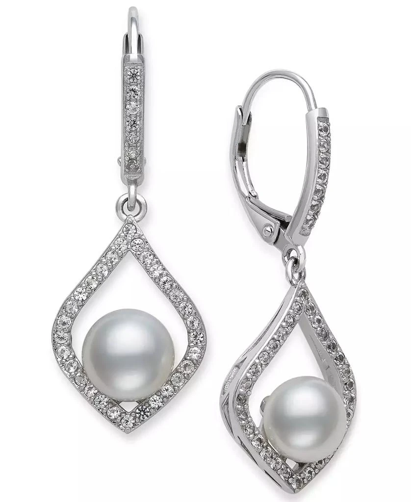 Belle de Mer Cultured Freshwater Pearl (7mm) & Cubic Zirconia Drop Earrings in Sterling Silver 1