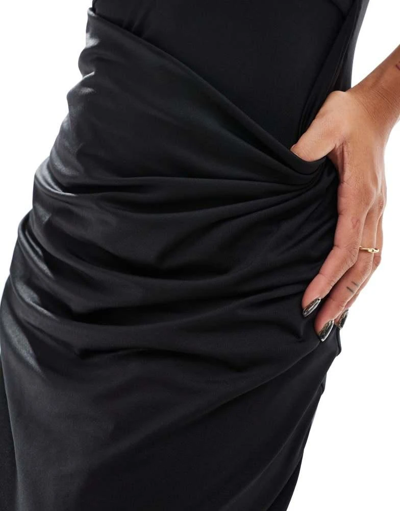 Aria Cove double layered slinky high neck ruched detail maxi dress in black   On Sale Now with Up to 43% Off | Discover Exclusive Deals & Savings at  BeyondStyle  Authentic