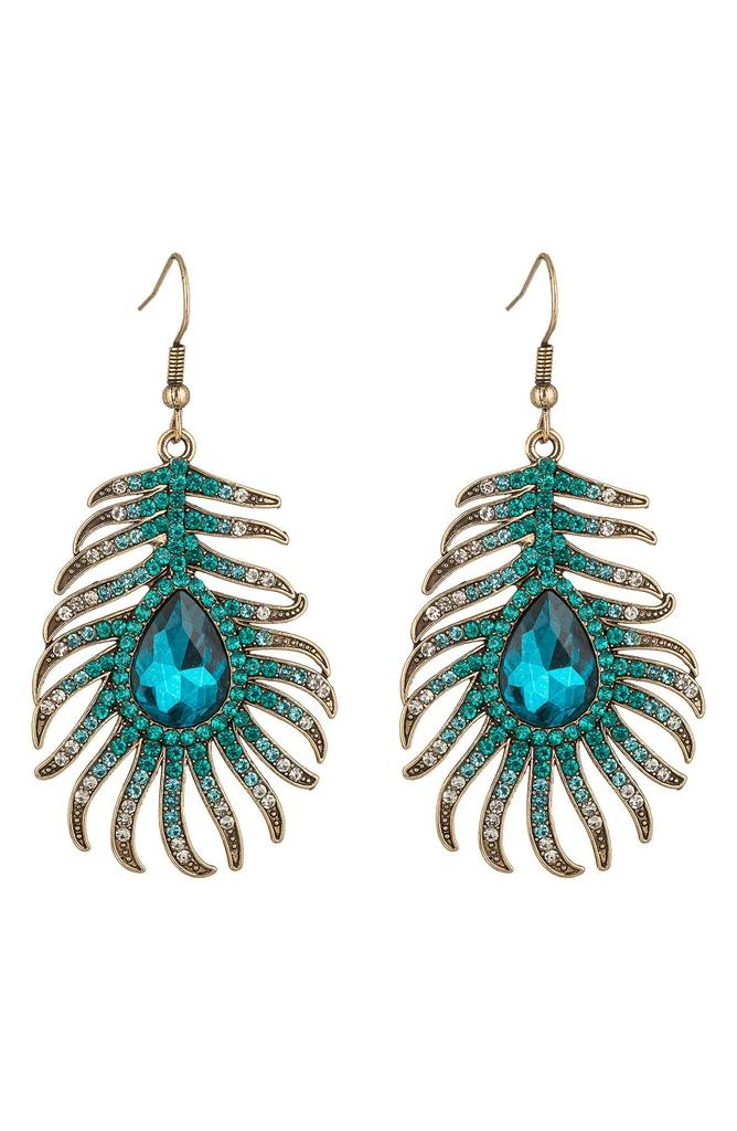 EYE CANDY LOS ANGELES Peak My Ear Crystal Peacock Feather Drop Earrings