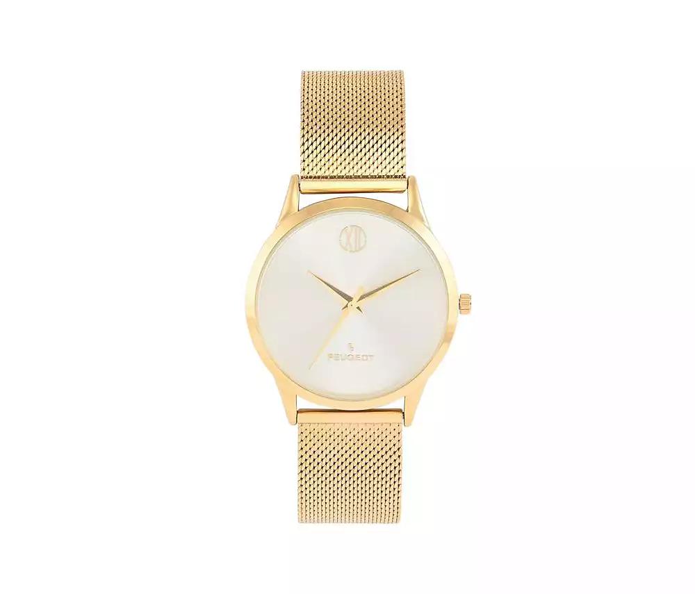 Peugeot Men's 40mm Wafer Slim Champagne Dial Gold Plated Case Watch with Mesh Band
