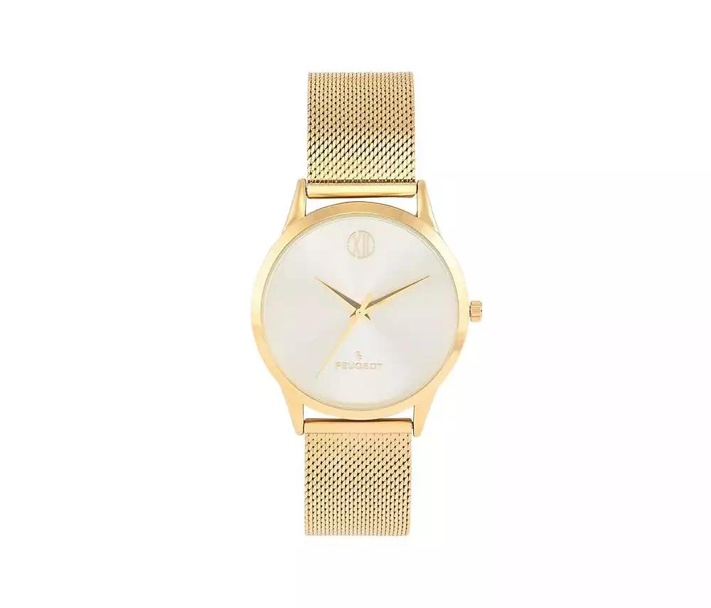 Peugeot Men's 40mm Wafer Slim Champagne Dial Gold Plated Case Watch with Mesh Band 1