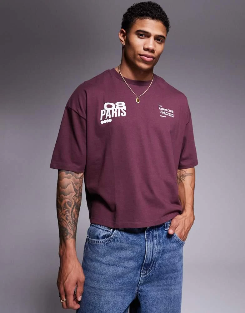 ASOS ASOS DESIGN cropped oversized t-shirt with graphics in burgundy 1