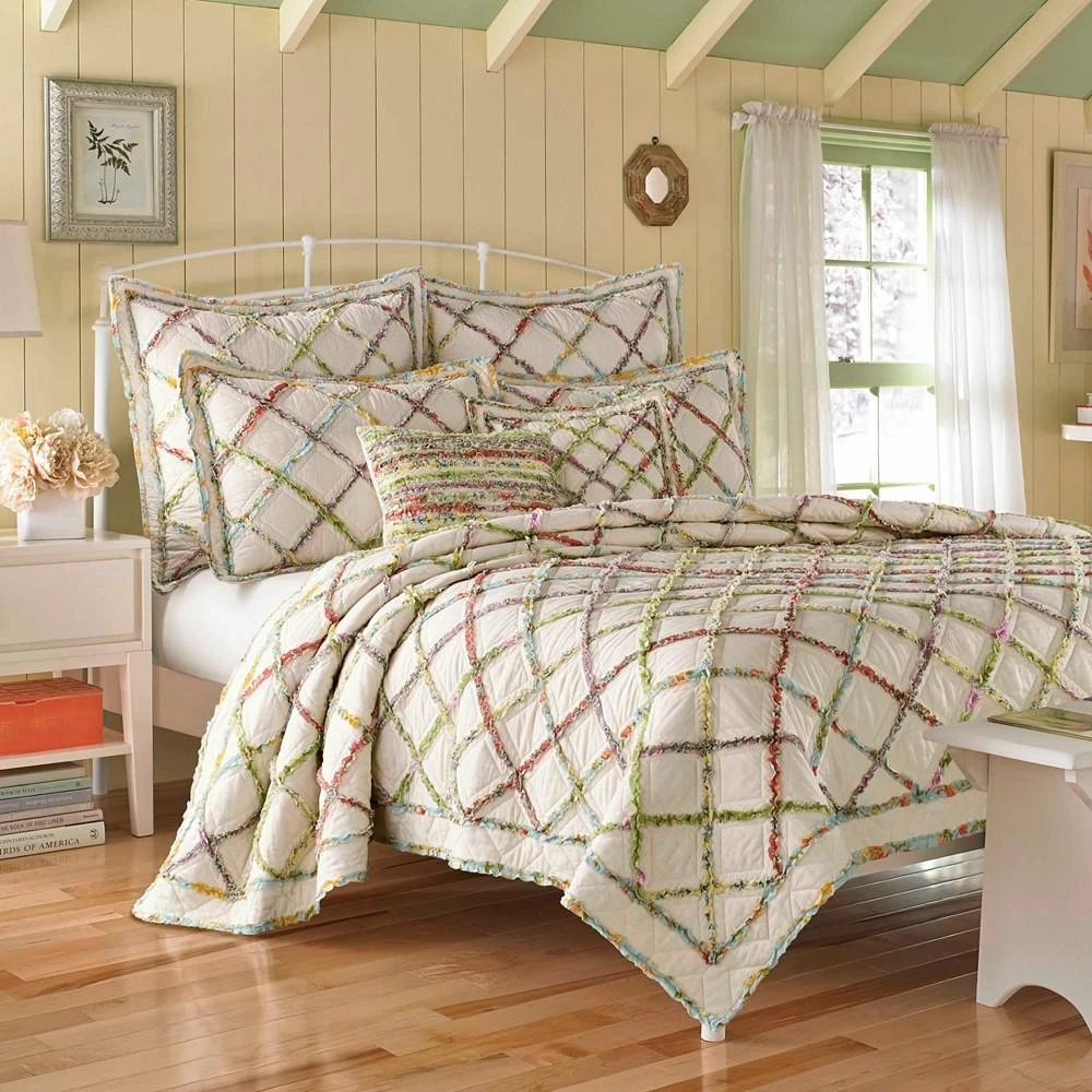Laura Ashley Ruffle Garden Appliqued Diamond Cotton Quilt 1