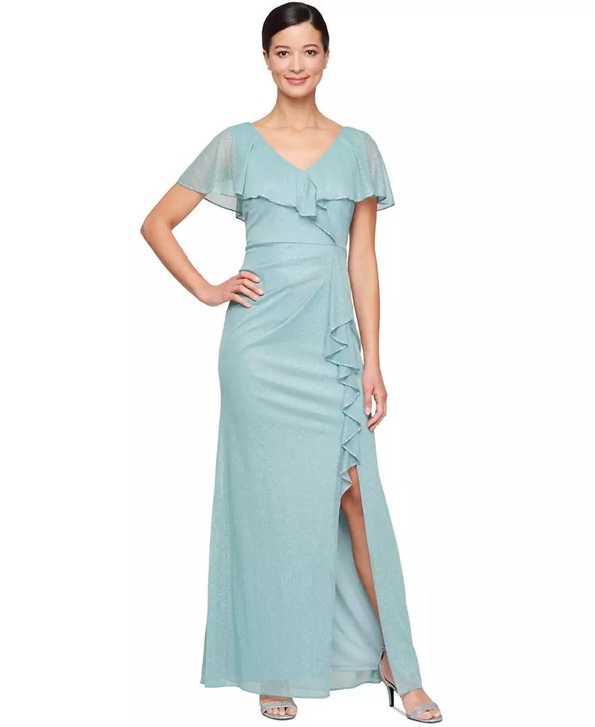 SL Fashions Petite Ruffled Flutter-Sleeve Gown