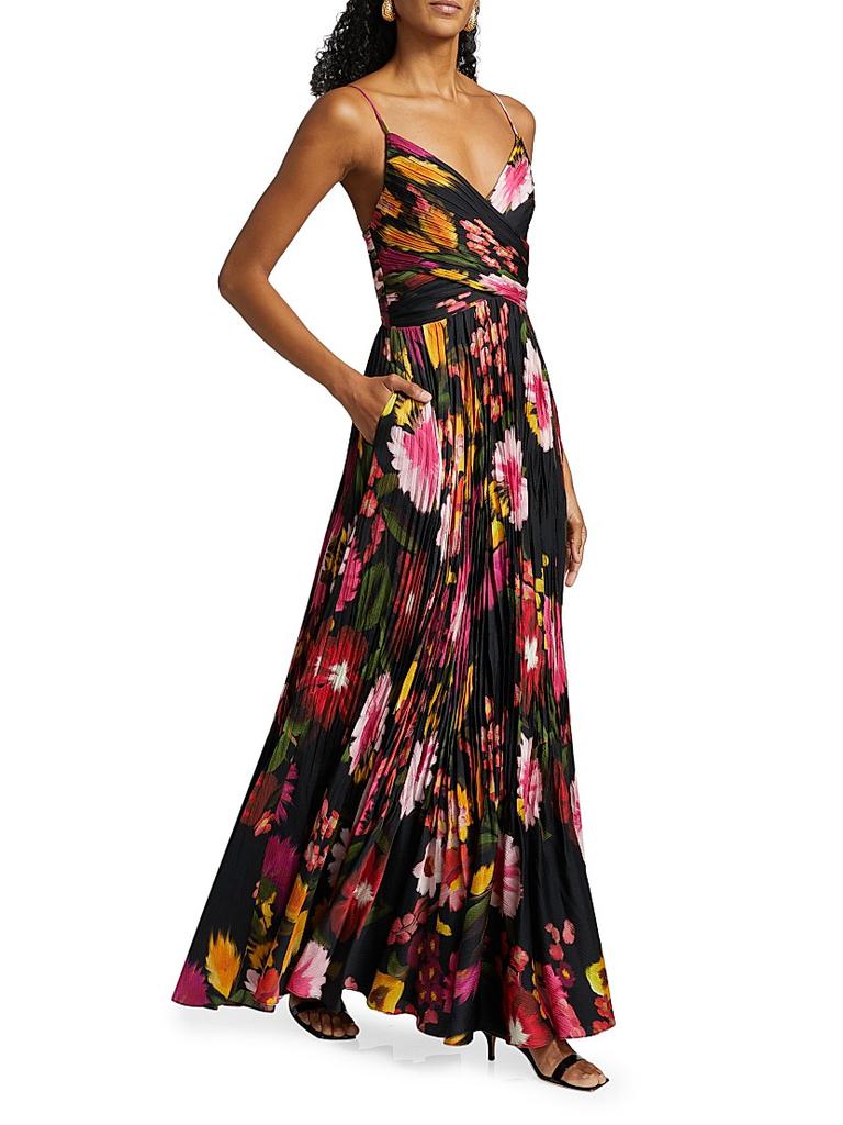Yonah Pleated Floral Satin Maxi Dress – On Sale Now with Up