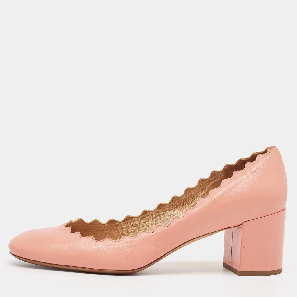 Chloé Chloe Pink Leather Laurena Scalloped Block Heel Pumps Size 37 1