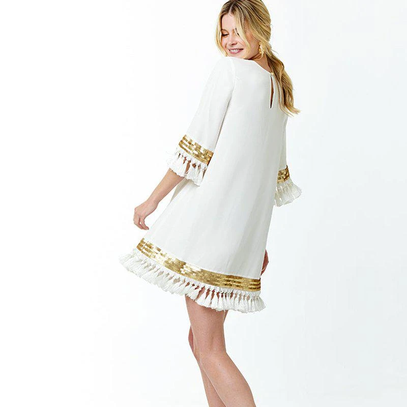 Mestiza Shimmy Shimmy Tassel Dress Ivory 2