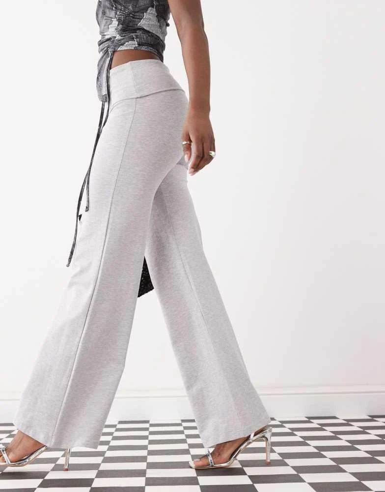 Edikted Edikted wide leg fitted fold over trousers in grey 2