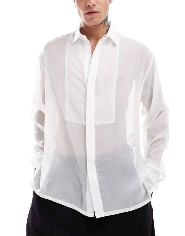 ASOS ASOS DESIGN 90s oversized organza shirt with bib detail in white 1