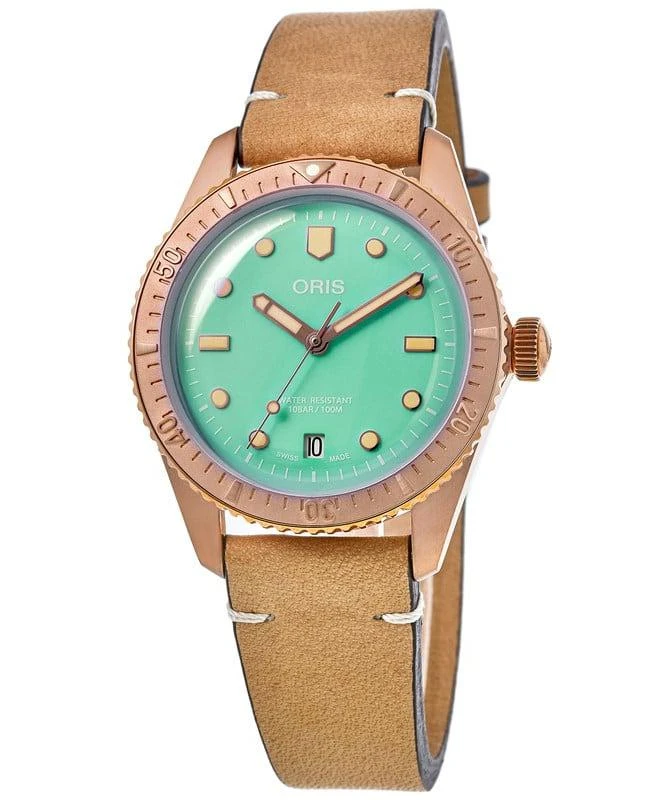 Oris Oris Divers Sixty-Five Cotton Candy Green Dial Leather Strap Unisex Watch 01 733 7771 3157-07 5 19 04BR 1