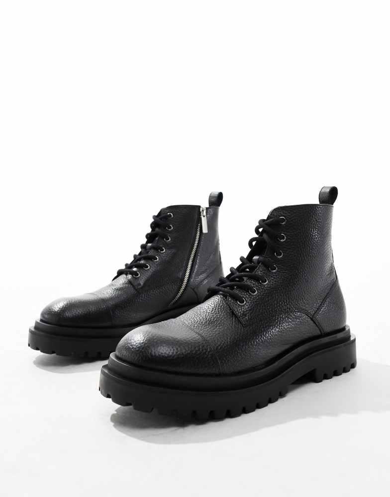 WALK LONDON Walk London Sully toe-cap boot in black grain leather
