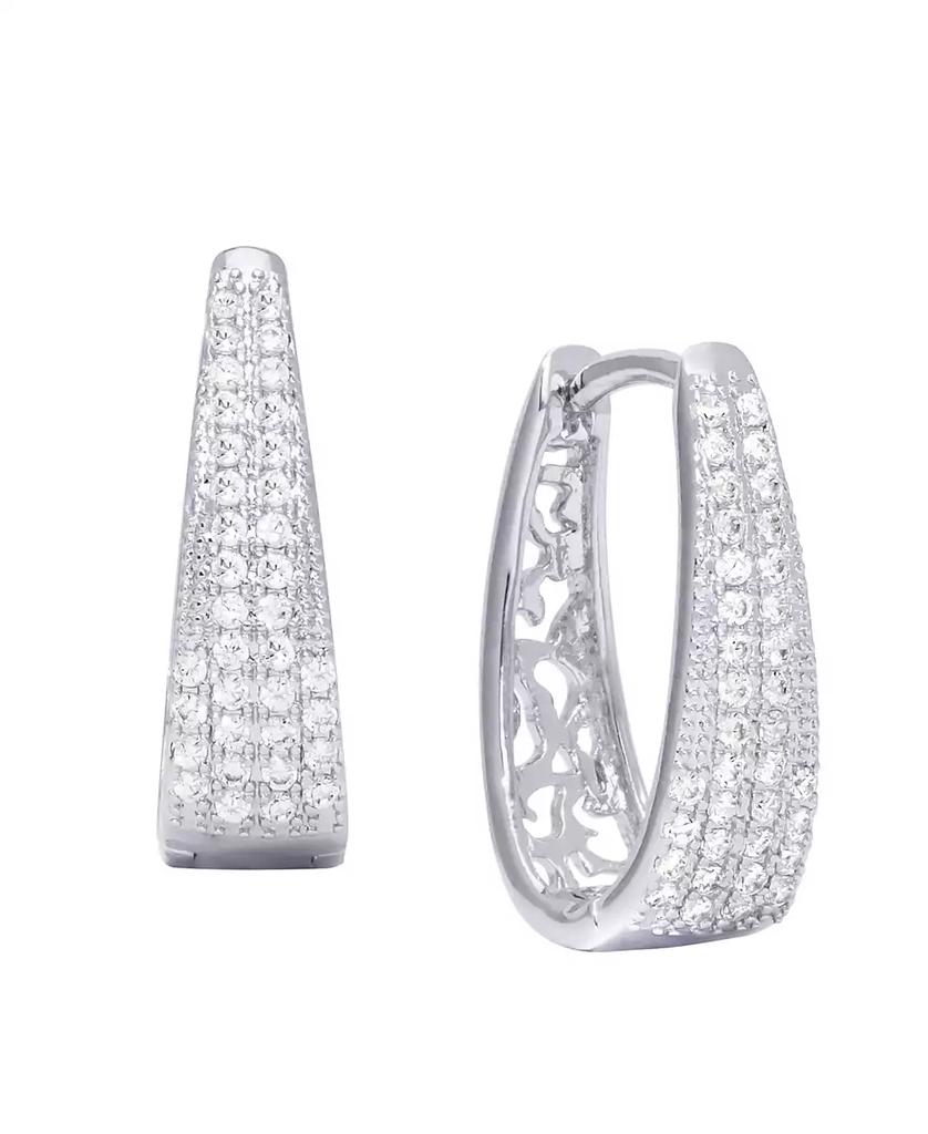 Macy's Cubic Zirconia Pave Oval Hoop Earrings in Silver Plate