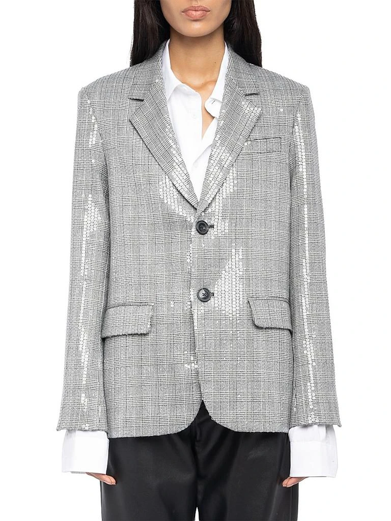 ZADIG & VOLTAIRE Vanille Car Sequined Plaid Blazer 3