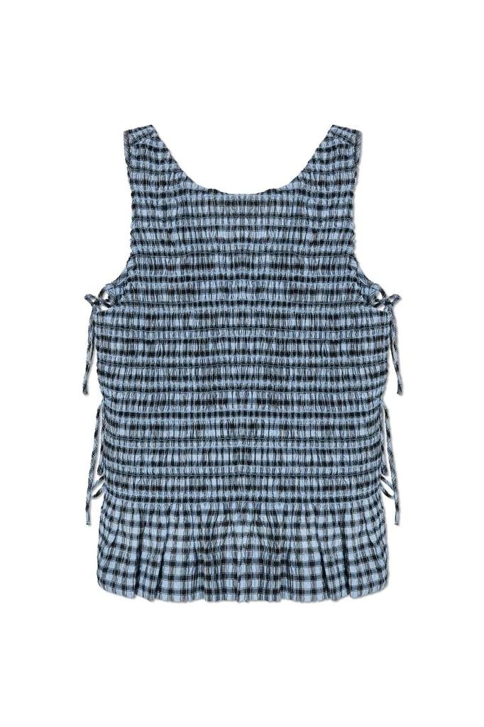 Ganni Ganni Seersucker Check Smock Tie String Top 1