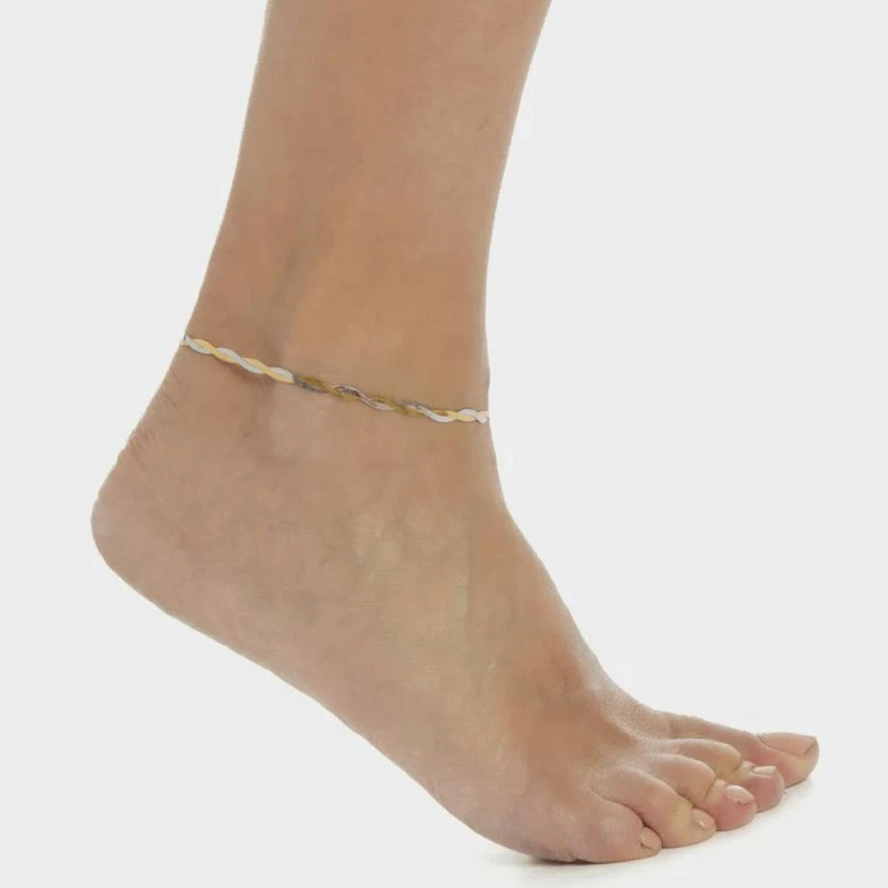 Pompeii3 Amina Anklet 18k Mixed Metal 10" 6mm Total Width Herringbone Chain 2