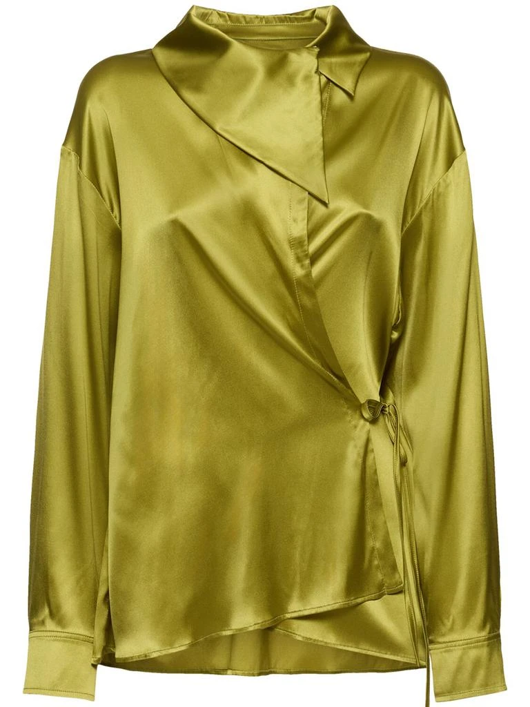 Dries Van Noten Cedo Stretch Silk Satin Wrapped Shirt 1