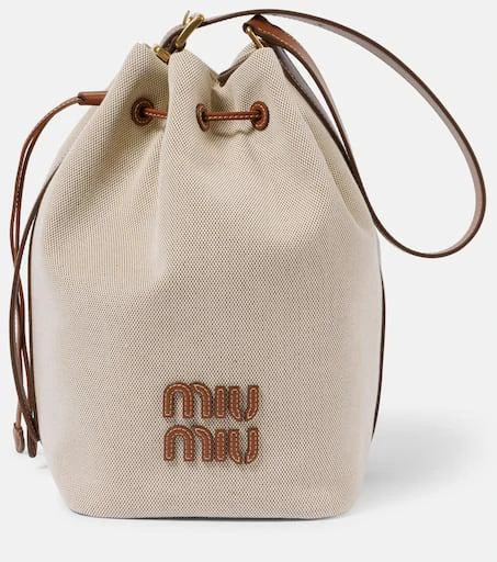Miu Miu Logo leather-trimmed bucket bag 1
