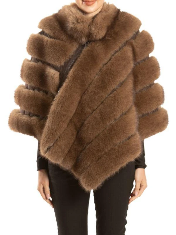BELLE FARE Quilted Faux Fur & Leather Trim Poncho 1