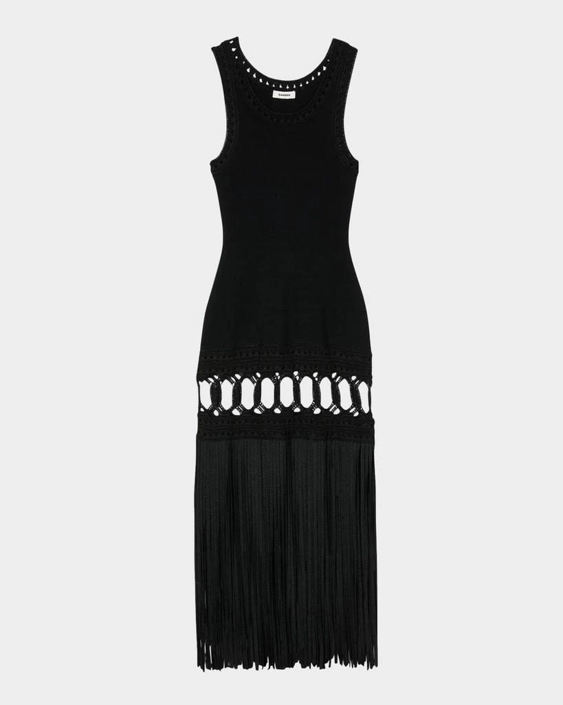 Sandro Lyne Fringe-Trim Midi Dress 1
