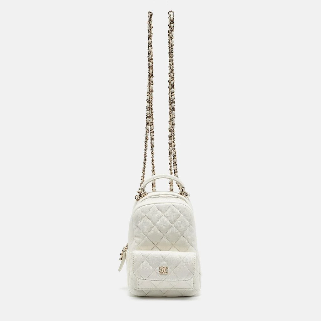 Chanel Chanel White Quilted Caviar Leather Mini CC Classic Backpack 1
