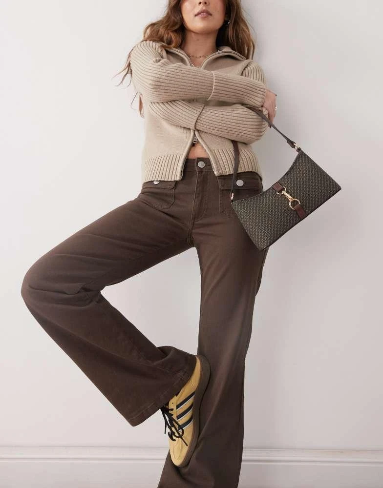 Monki Monki straight leg trousers with front pocket detail in brown 4