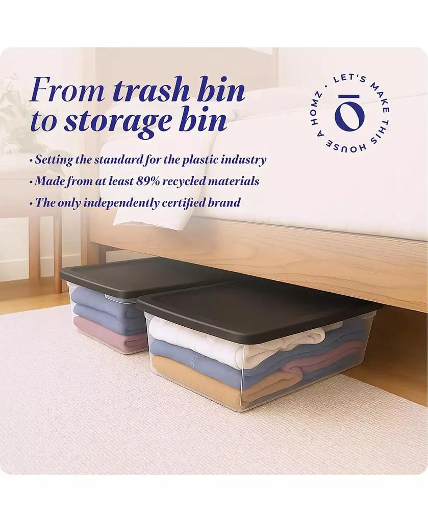 Homz 41 Quart Stackable Plastic Storage Containers with Snap-Close Lid, (2 Pack 5