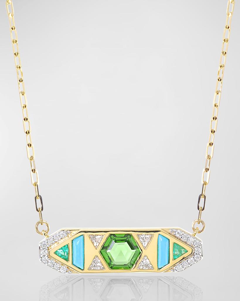 Stevie Wren 18k Honeycomb Gem Inlay Necklace