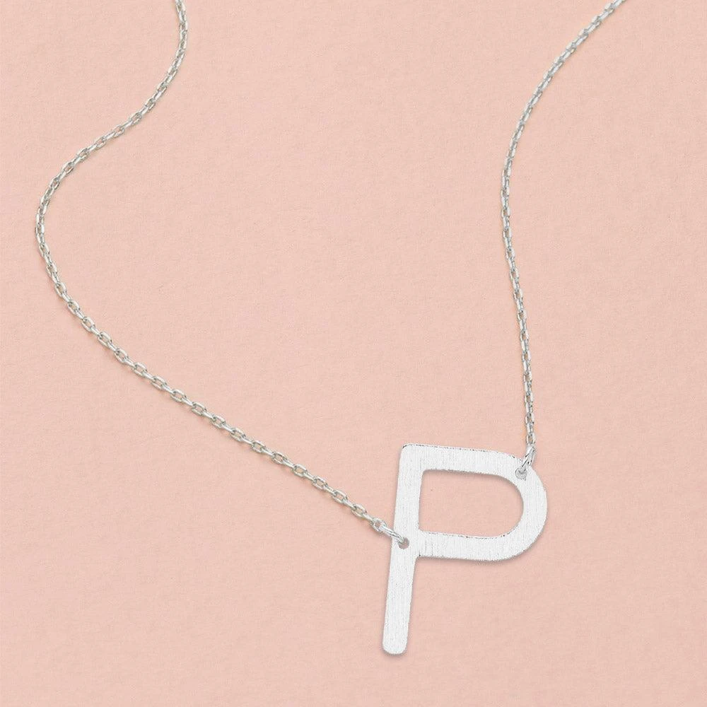 FASHNZFAB -P- White Gold Dipped Initial Monogram Pendant Necklace