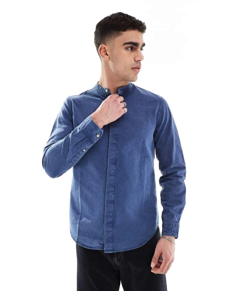 Shop Superdry Indigo grandad shirt in indigo gingham on Sale at