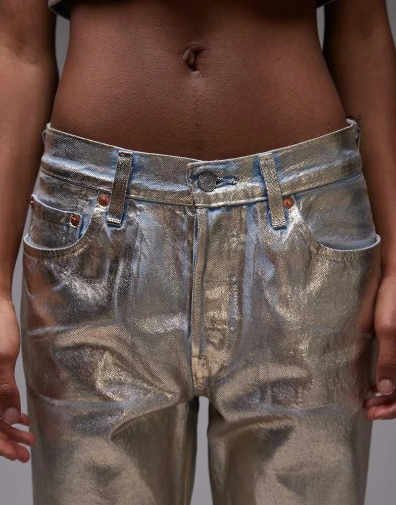 Levi's Levi's 501 90s ankle length metallic jeans in gold CO-ORD 5